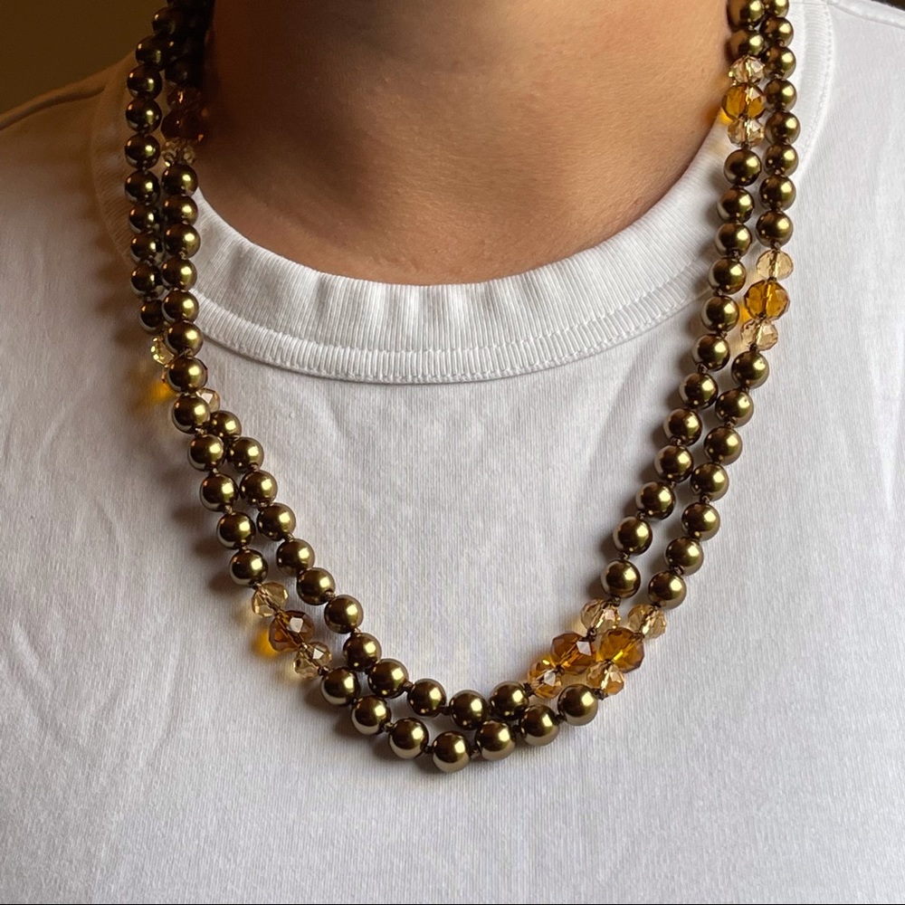 Vintage Brown and gold crystal bead necklace